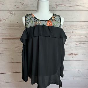 Thalia Sodi Black Cold Shoulder Ruffle Top